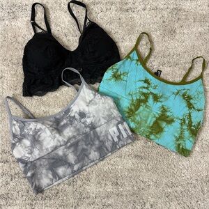 PINK Victoria's Secret Black Lace Bra and Tie-Dye Bralettes